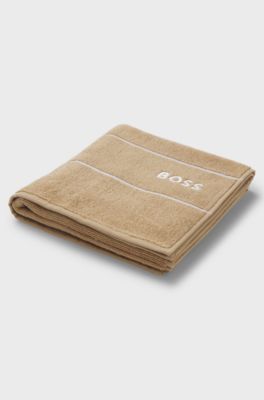Cotton hand towel with white logo embroidery, Beige