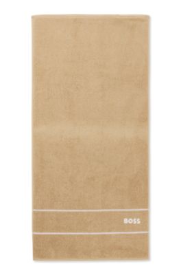 Cotton hand towel with white logo embroidery, Beige