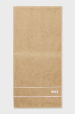 Cotton hand towel with white logo embroidery, Beige