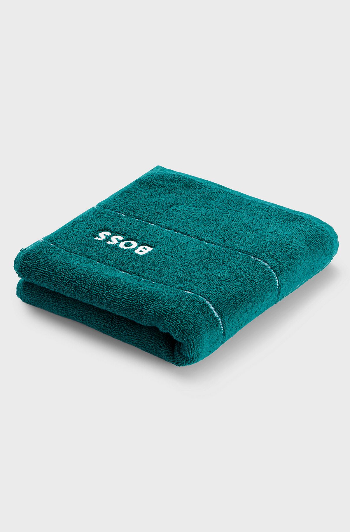 Cotton hand towel with white logo embroidery, Dark Green