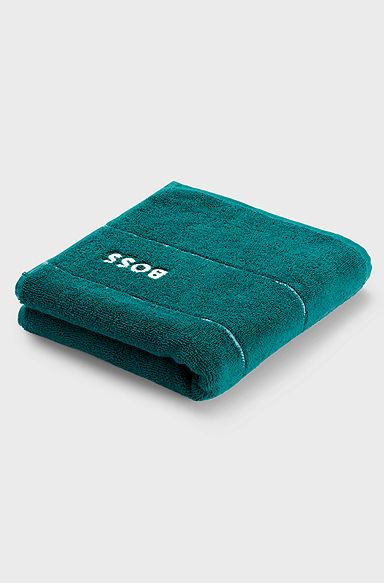 Cotton hand towel with white logo embroidery, Dark Green
