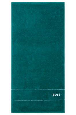 Serviette de toilette en coton avec logo blanc brod&eacute;, Vert sombre