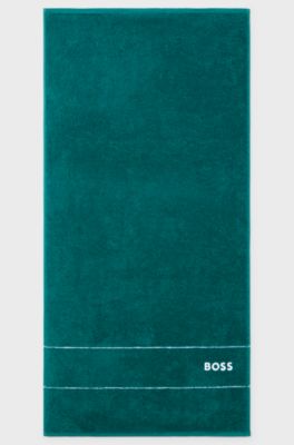 Serviette de toilette en coton avec logo blanc brod&eacute;, Vert sombre