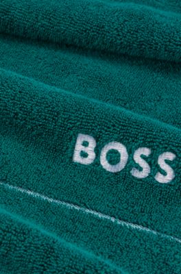 Cotton hand towel with white logo embroidery, Dark Green