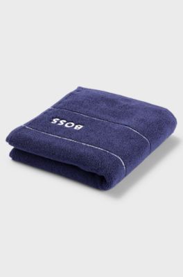 Cotton hand towel with white logo embroidery, Dark Blue
