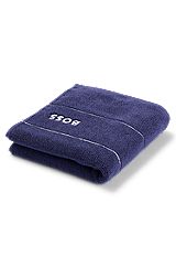 Cotton hand towel with white logo embroidery, Dark Blue