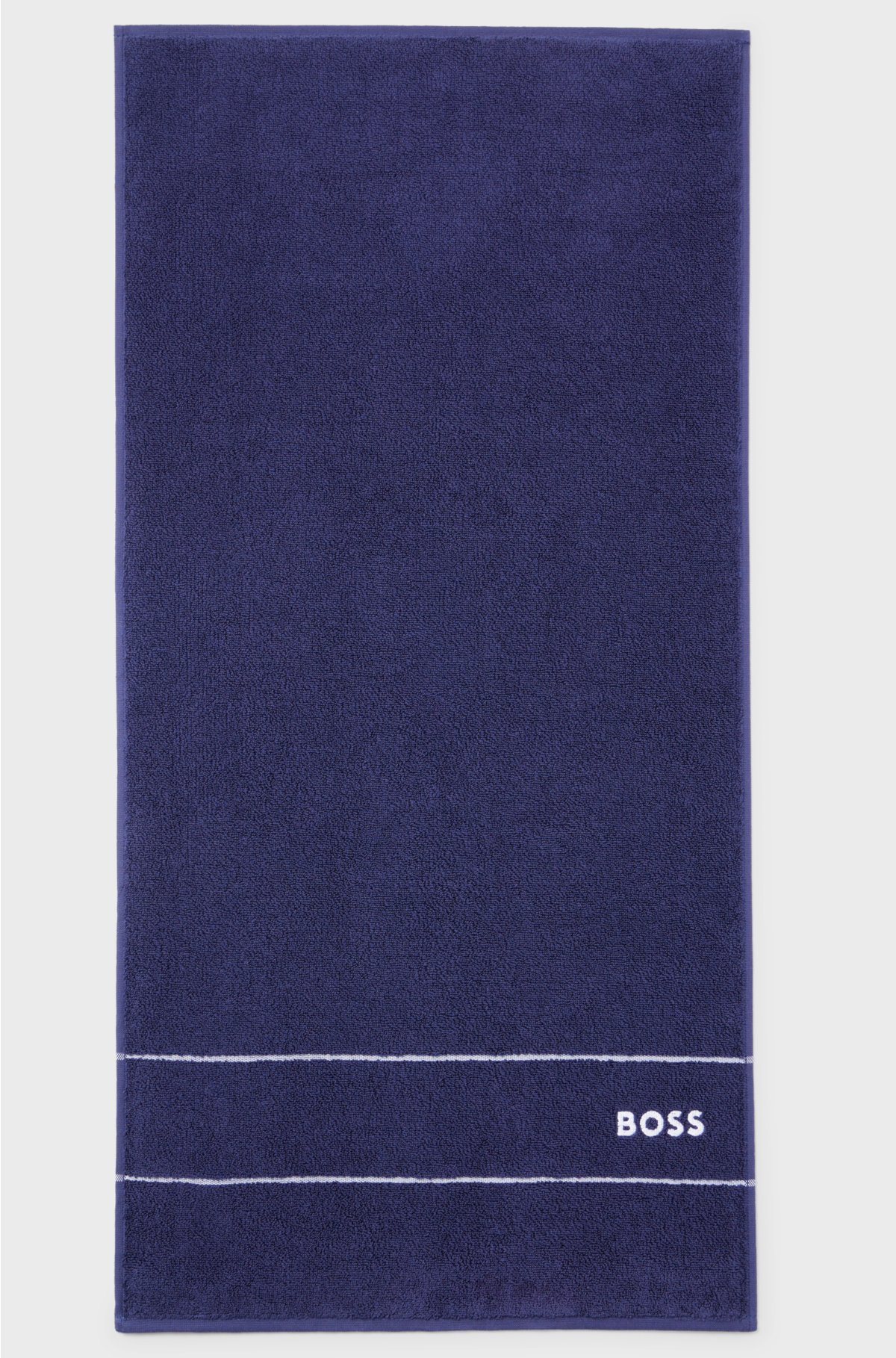 Cotton hand towel with white logo embroidery, Dark Blue