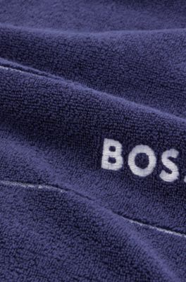 Cotton hand towel with white logo embroidery, Dark Blue