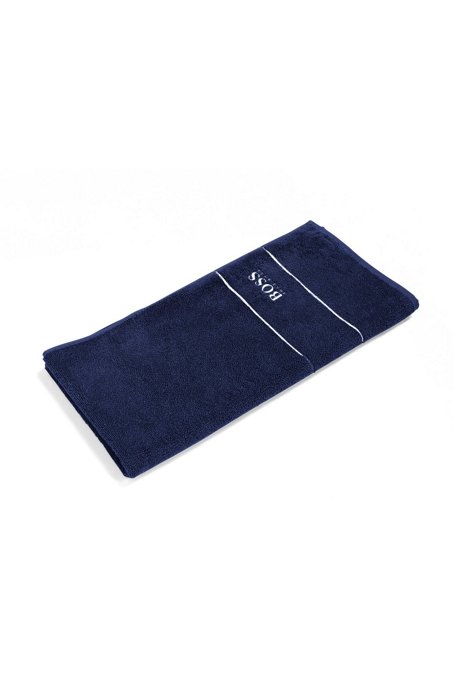 Egyptian-cotton hand towel with contrast logo, Dark Blue