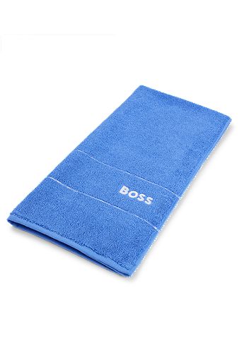 Cotton hand towel with white logo embroidery, Blue
