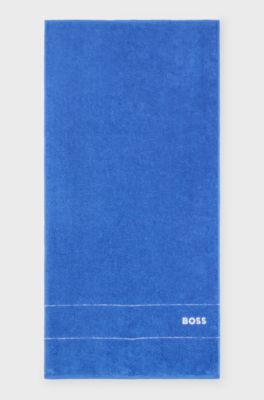 Cotton hand towel with white logo embroidery, Blue