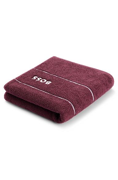 Cotton hand towel with white logo embroidery, Dark Purple