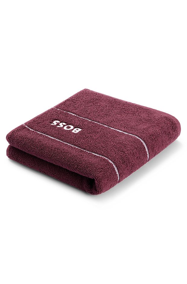Cotton hand towel with white logo embroidery, Dark Purple