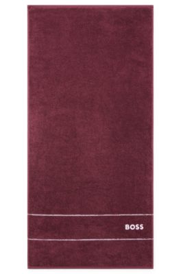 Serviette de toilette en coton avec logo blanc brod&eacute;, Violet fonc&eacute;