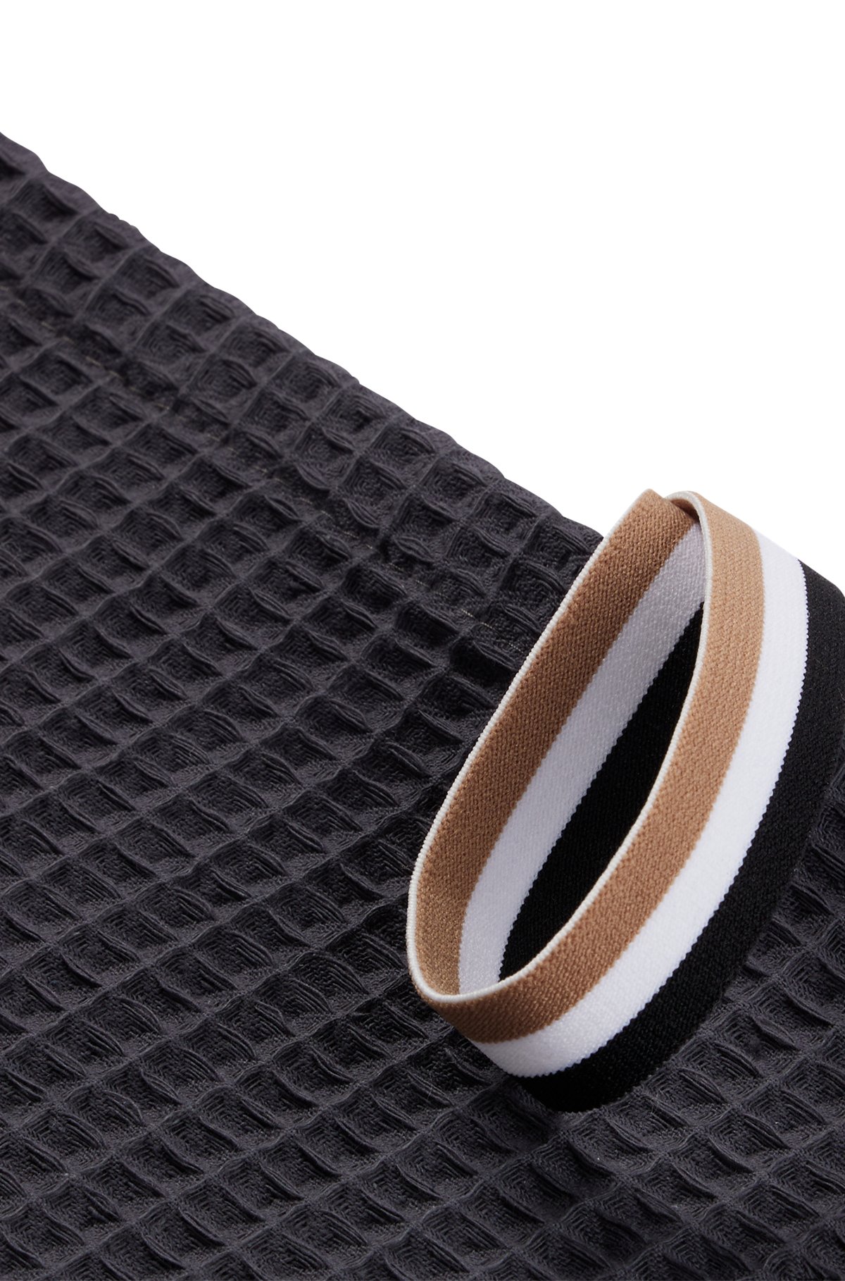 Honeycomb-cotton hand towel with signature-stripe strap, Dark Grey