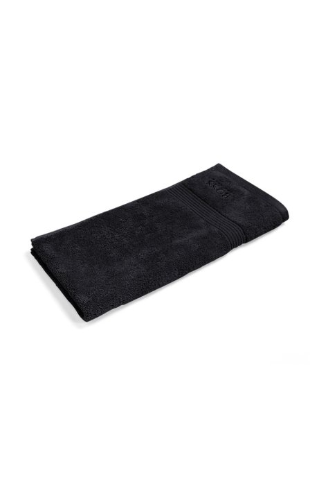 Hand towel in combed Aegean cotton with ribbed border, Black