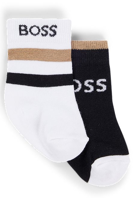Kids' two-pack of socks with logo and stripes, Black