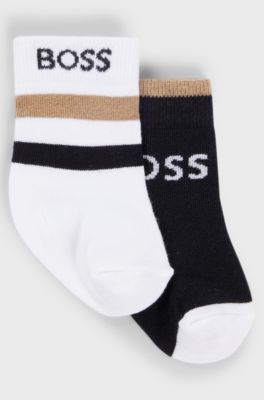 Kids' two-pack of socks with logo and stripes, Black