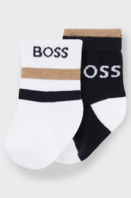 Kids' two-pack of socks with logo and stripes, Black