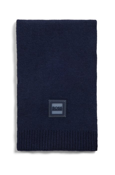 Kids' double-layer scarf in cotton with jacquard logo, Dark Blue