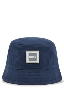 Kids' bucket hat in cotton twill with logo badge, Dark Blue