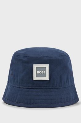 Kids' bucket hat in cotton twill with logo badge, Dark Blue