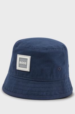 Kids' bucket hat in cotton twill with logo badge, Dark Blue