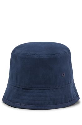 Kids' bucket hat in cotton twill with logo badge, Dark Blue