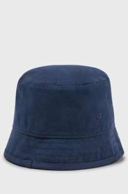 Kids' bucket hat in cotton twill with logo badge, Dark Blue