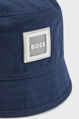 Kids' bucket hat in cotton twill with logo badge, Dark Blue