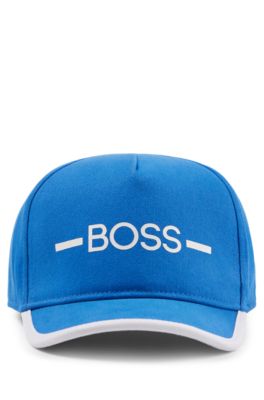 Kids' cap in cotton twill with stripe and logo, Blue