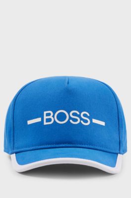 Kids' cap in cotton twill with stripe and logo, Blue