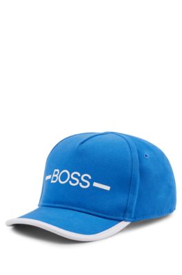 Kids' cap in cotton twill with stripe and logo, Blue