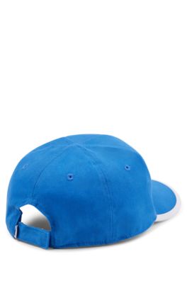 Kids' cap in cotton twill with stripe and logo, Blue