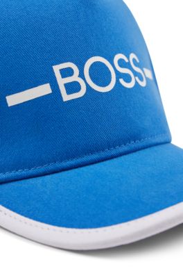 Kids' cap in cotton twill with stripe and logo, Blue