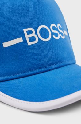 Kids' cap in cotton twill with stripe and logo, Blue