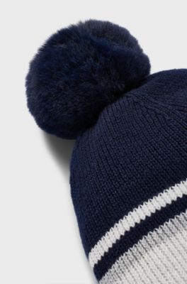 Bonnet en maille de coton pour enfant, avec pompon, Bleu fonc&eacute;