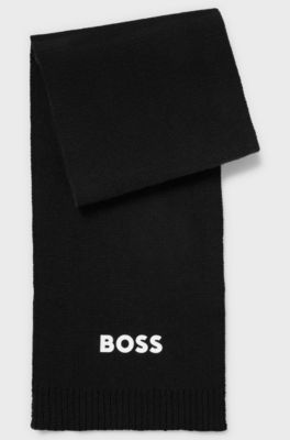 Kids' scarf in knitted cotton with contrast logo print, Black