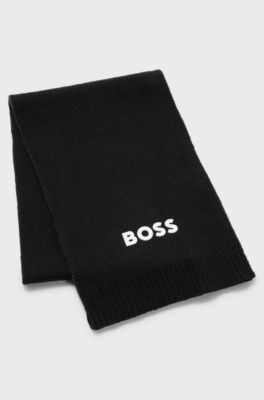 Kids' scarf in knitted cotton with contrast logo print, Black