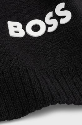 Kids' scarf in knitted cotton with contrast logo print, Black