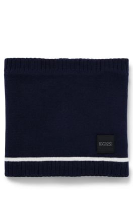 Kids' snood in knitted cotton with logo label, Dark Blue