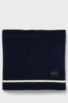 Kids' snood in knitted cotton with logo label, Dark Blue