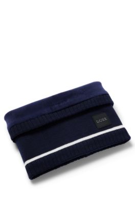 Kids' snood in knitted cotton with logo label, Dark Blue