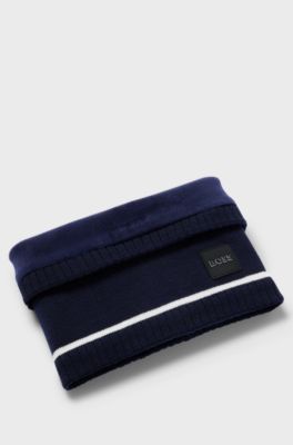 Kids' snood in knitted cotton with logo label, Dark Blue