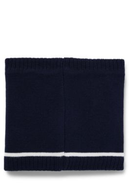 Kids' snood in knitted cotton with logo label, Dark Blue
