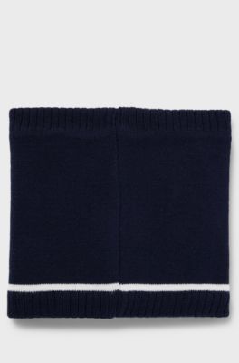 Kids' snood in knitted cotton with logo label, Dark Blue