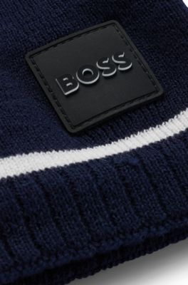 Kids' snood in knitted cotton with logo label, Dark Blue