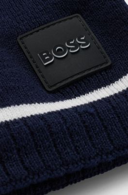 Kids' snood in knitted cotton with logo label, Dark Blue