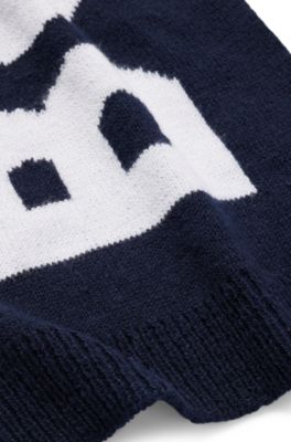 キッズ コットンニットマフラー ジャカードコントラストロゴ, ダークブルー