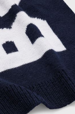 Kids' knitted-cotton scarf with jacquard-woven contrast logo, Dark Blue